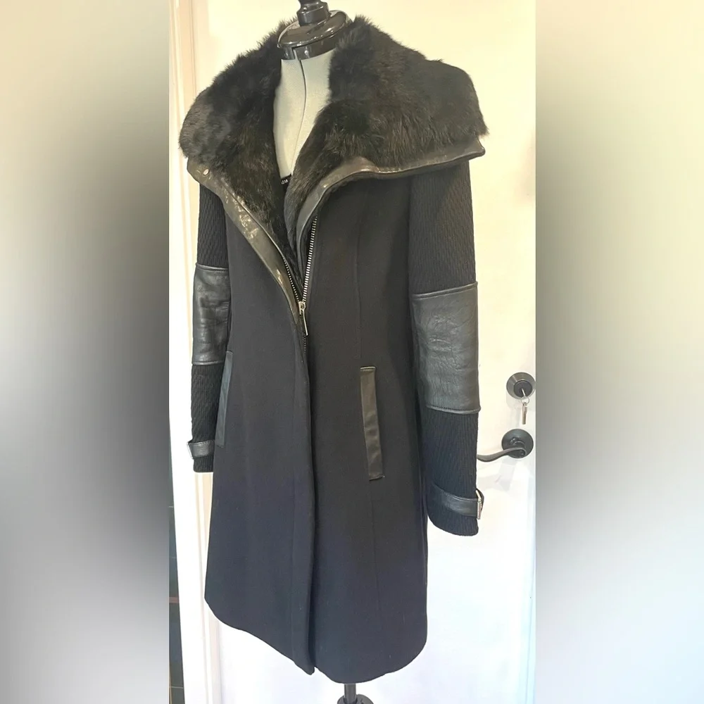 Andrew Marc Wool&Cashmere coat, leather trim, real fur collar, sz2, $695, NWOT - Picture 5 of 16